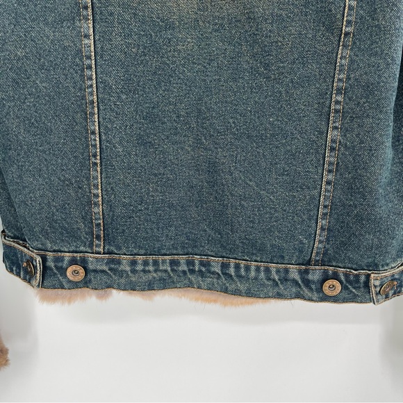 La Fiorentina Vintage Denim Jacket with Full Real Fur Inside - Natural - Picture 12 of 16